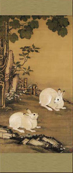 Double Rabbits (by Leng Mu) 冷牧双兔图